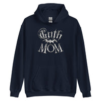 White Goth Mom Bat design on unisex hoodie, front view