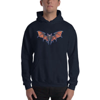 Whimsical Vampire Bat Skeleton design on unisex hoodie, front view