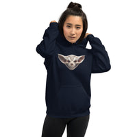 Grinning Bat Skull design on unisex hoodie, front view