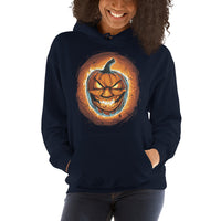 Fire Jack O' Lantern design on unisex hoodie, front view