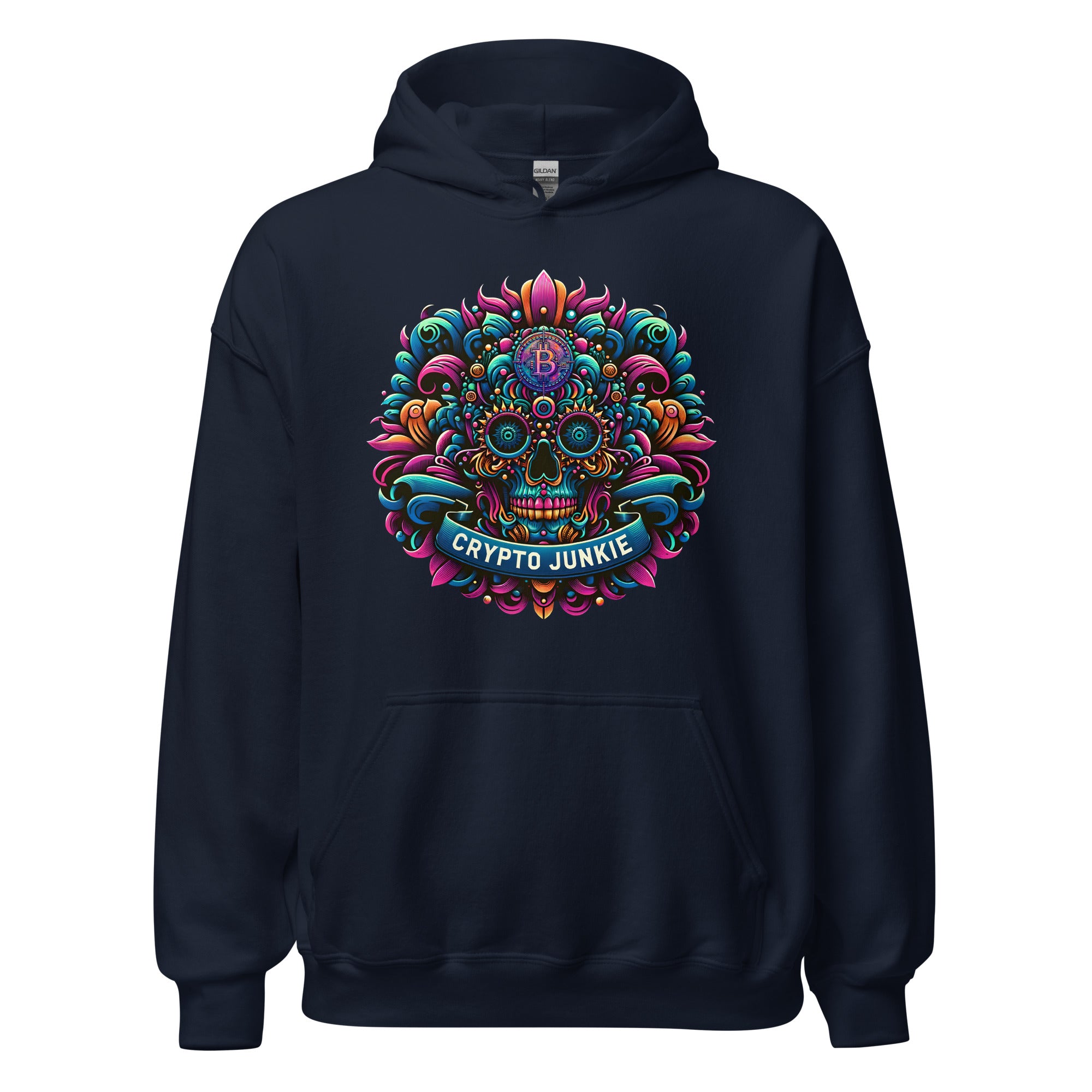 Crypto Junkie Mexican Sugar Skull Bitcoin Digital Asset Pullover Hoodie Sweatshirt