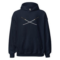 Dual Samurai Swords design on unisex hoodie, front view