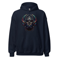 Mechanical Scarab Beetle design on unisex hoodie, front view