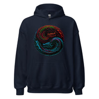 Yin Yang Dragon Fire & Ice design on unisex hoodie, front view