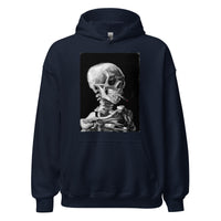 Skeleton Smoking Van Gogh design on unisex hoodie, front view
