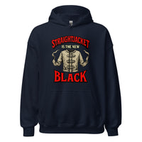 Straightjacket Is the New Black design on unisex hoodie, front view