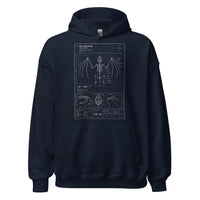 Bat Skeleton Blueprint design on unisex hoodie, front view
