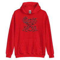 Red Goth Mom Bat design on unisex hoodie, front view