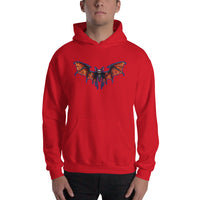 Whimsical Vampire Bat Skeleton design on unisex hoodie, front view