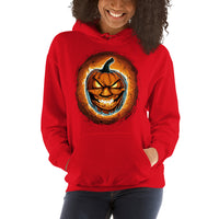 Fire Jack O' Lantern design on unisex hoodie, front view