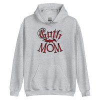 Red Goth Mom Bat design on unisex hoodie, front view