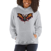Vampire Bat Skeleton design on unisex hoodie, front view