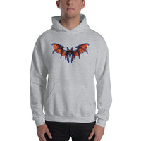 Whimsical Vampire Bat Skeleton design on unisex hoodie, front view