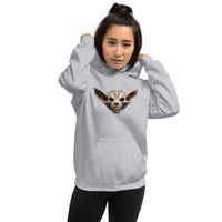 Grinning Bat Skull design on unisex hoodie, front view
