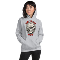 Grinning Skull Pumpkin design on unisex hoodie, front view