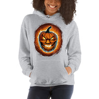 Fire Jack O' Lantern design on unisex hoodie, front view
