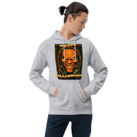 Vintage Evil Pumpkin design on unisex hoodie, front view