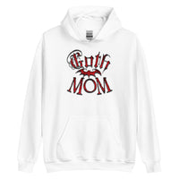 Red Goth Mom Bat design on unisex hoodie, front view