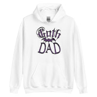 Purple Goth Dad Bat design on unisex hoodie, front view