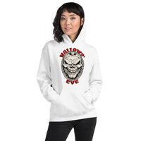 Grinning Skull Pumpkin design on unisex hoodie, front view