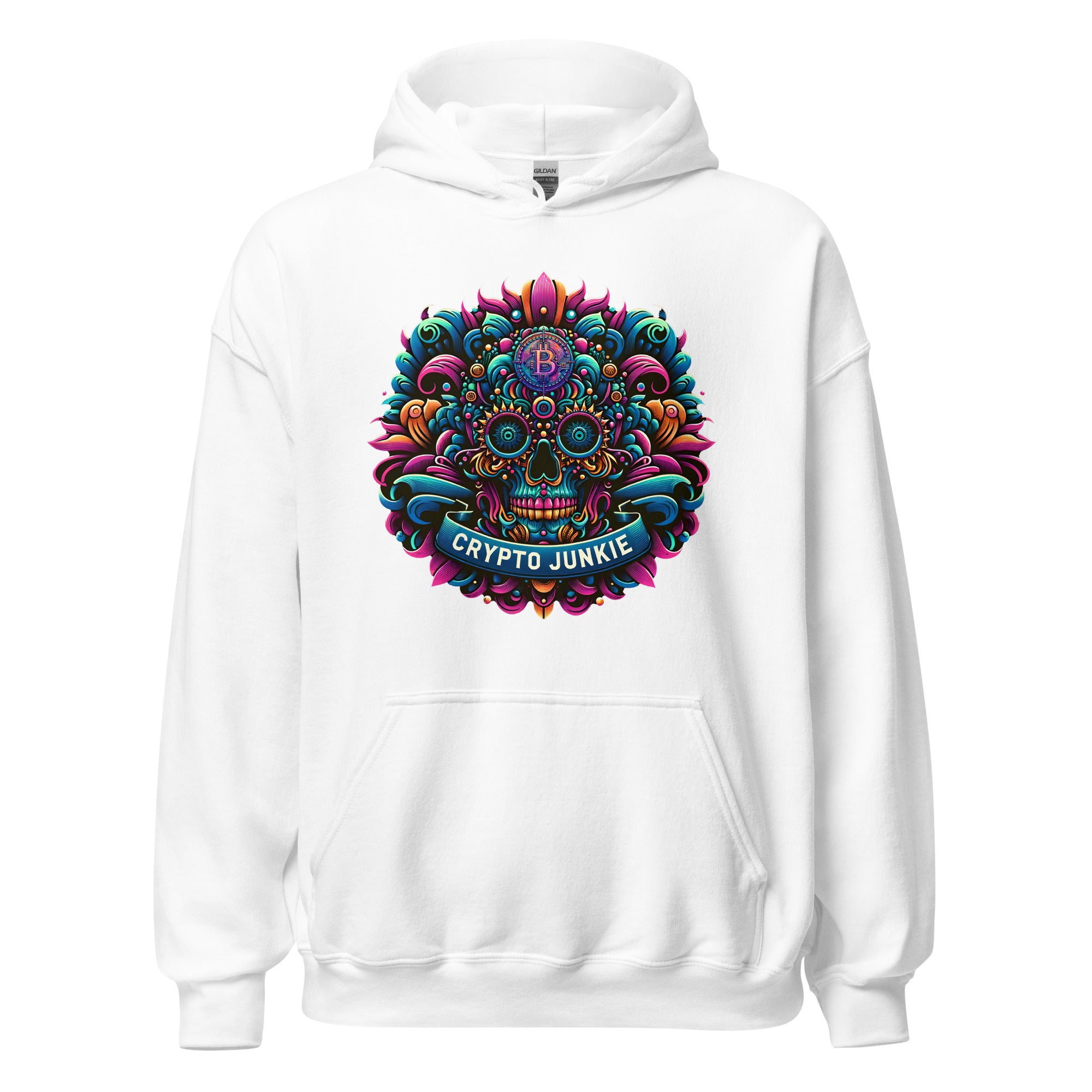 Crypto Junkie Mexican Sugar Skull Bitcoin Digital Asset Pullover Hoodie Sweatshirt