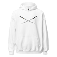 Dual Samurai Swords design on unisex hoodie, front view