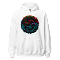 Yin Yang Dragon Fire & Ice design on unisex hoodie, front view