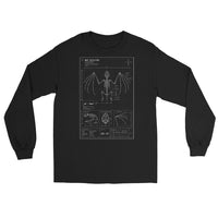 Bat Skeleton Blueprint design on unisex long sleeve shirt, front view