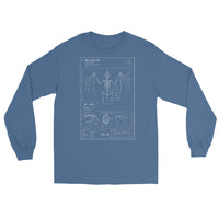 Bat Skeleton Blueprint design on unisex long sleeve shirt, front view