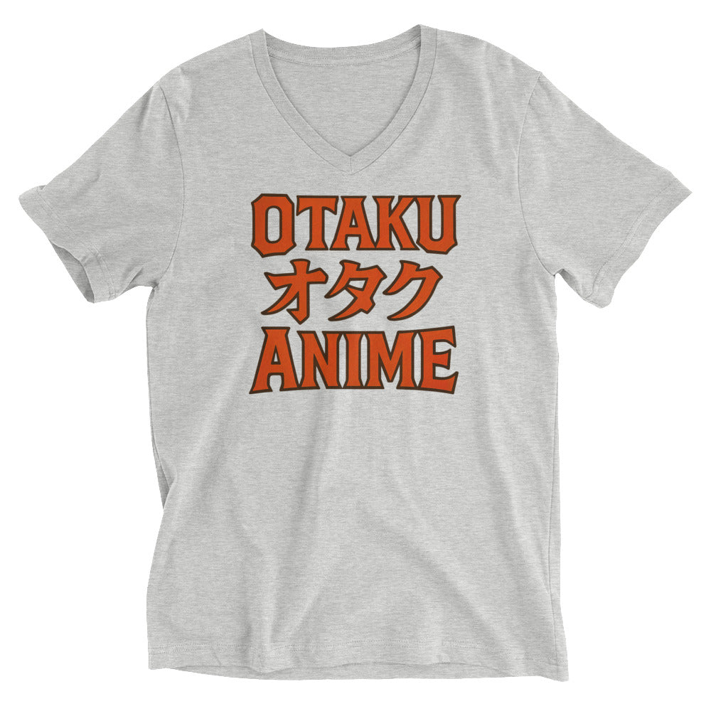 Otaku オタク Anime design on unisex V-neck shirt, front view