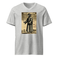 Plague Doctor 1334 design on unisex V-neck shirt, front view