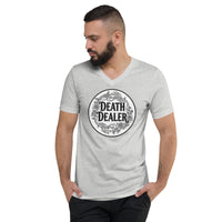 Death Dealer design on unisex V-neck shirt, front view