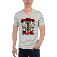 Straightjacket Is the New Black design on unisex V-neck shirt, front view