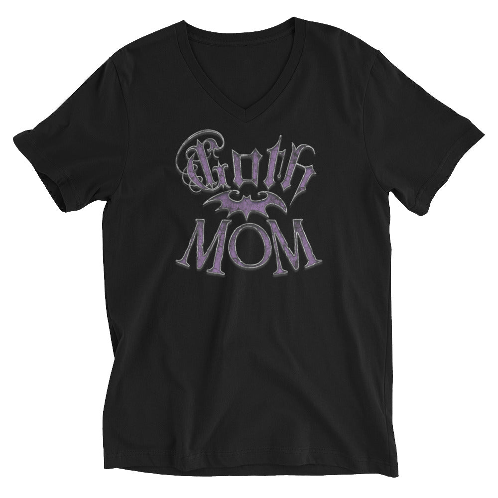 Purple Goth Mom with Bat Mother's Day Short Sleeve V-Neck T-Shirt