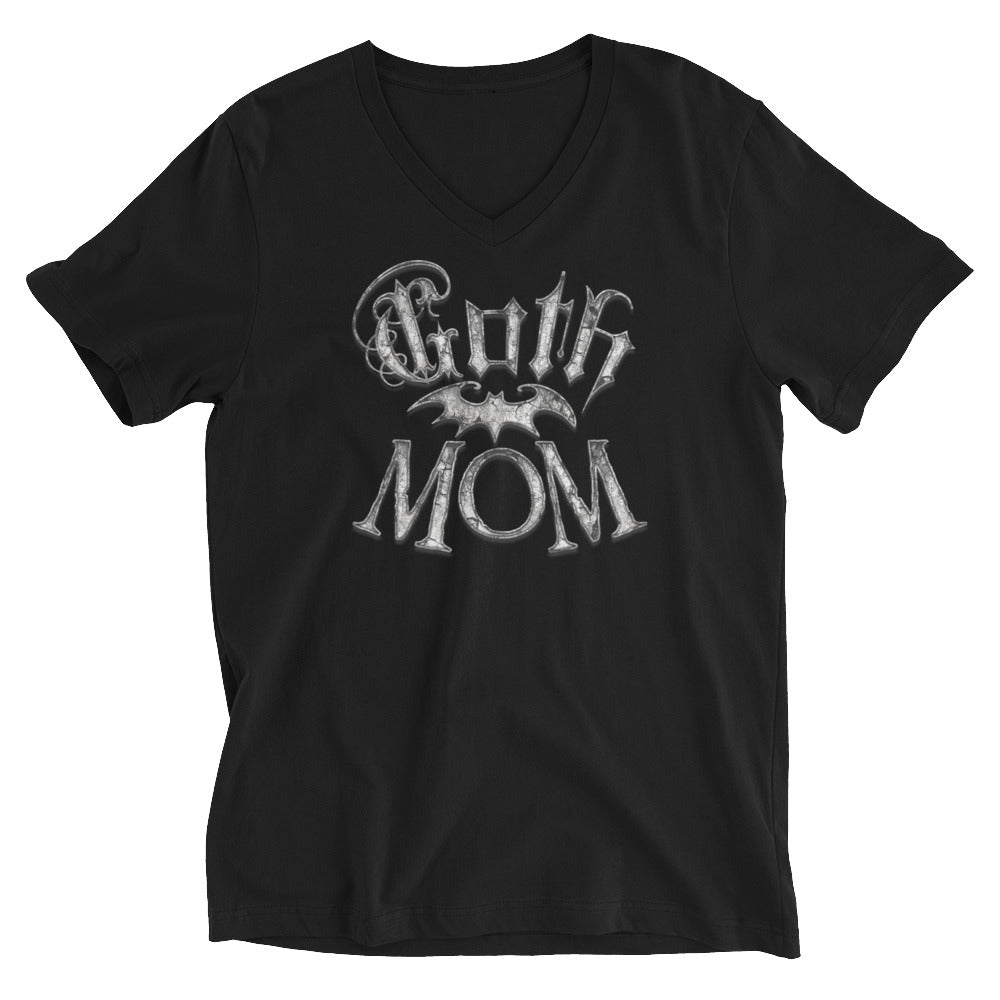 White Goth Mom with Bat Mother's Day Short Sleeve V-Neck T-Shirt