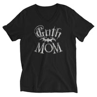 White Goth Mom Bat design on unisex V-neck shirt, front view