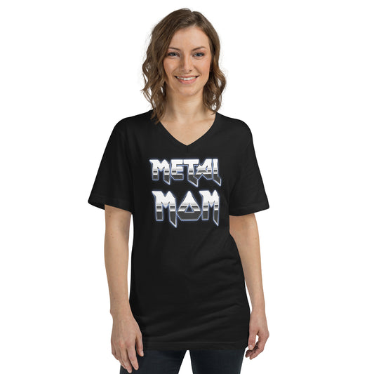 Metal Mom design on unisex V-neck shirt, front view