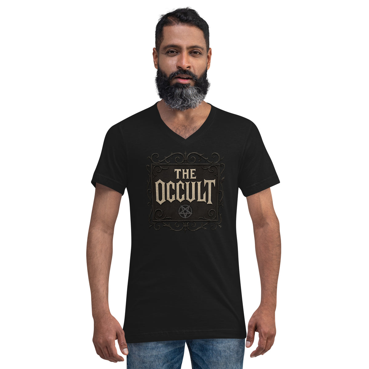 The Occult design on unisex V-neck shirt, front view