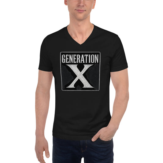 Generation X design on unisex V-neck shirt, front view