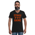 Otaku オタク Anime design on unisex V-neck shirt, front view