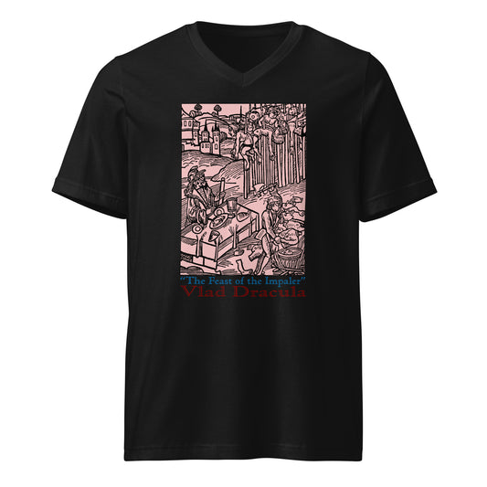 Feast of the Impaler design on unisex V-neck shirt, front view