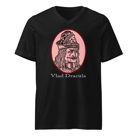 Vlad the Impaler design on unisex V-neck shirt, front view