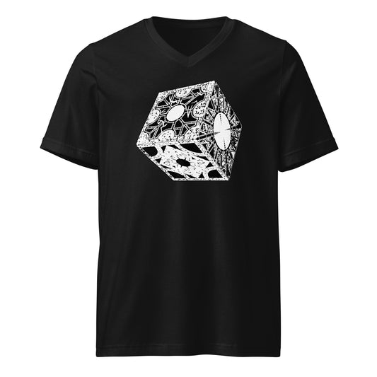 Lament Configuration design on unisex V-neck shirt, front view