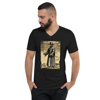 Plague Doctor 1334 design on unisex V-neck shirt, front view
