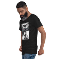 Anime Eyes Japanese Manga design on unisex V-neck shirt, left-front view