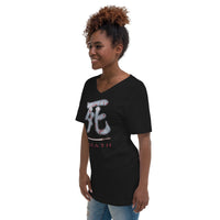 Death Kanji 死 Bloody Sword design on unisex V-neck shirt, left-front view