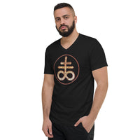 Withered Leviathan Cross design on unisex V-neck shirt, left-front view
