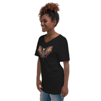 Vampire Bat Skeleton design on unisex V-neck shirt, left-front view