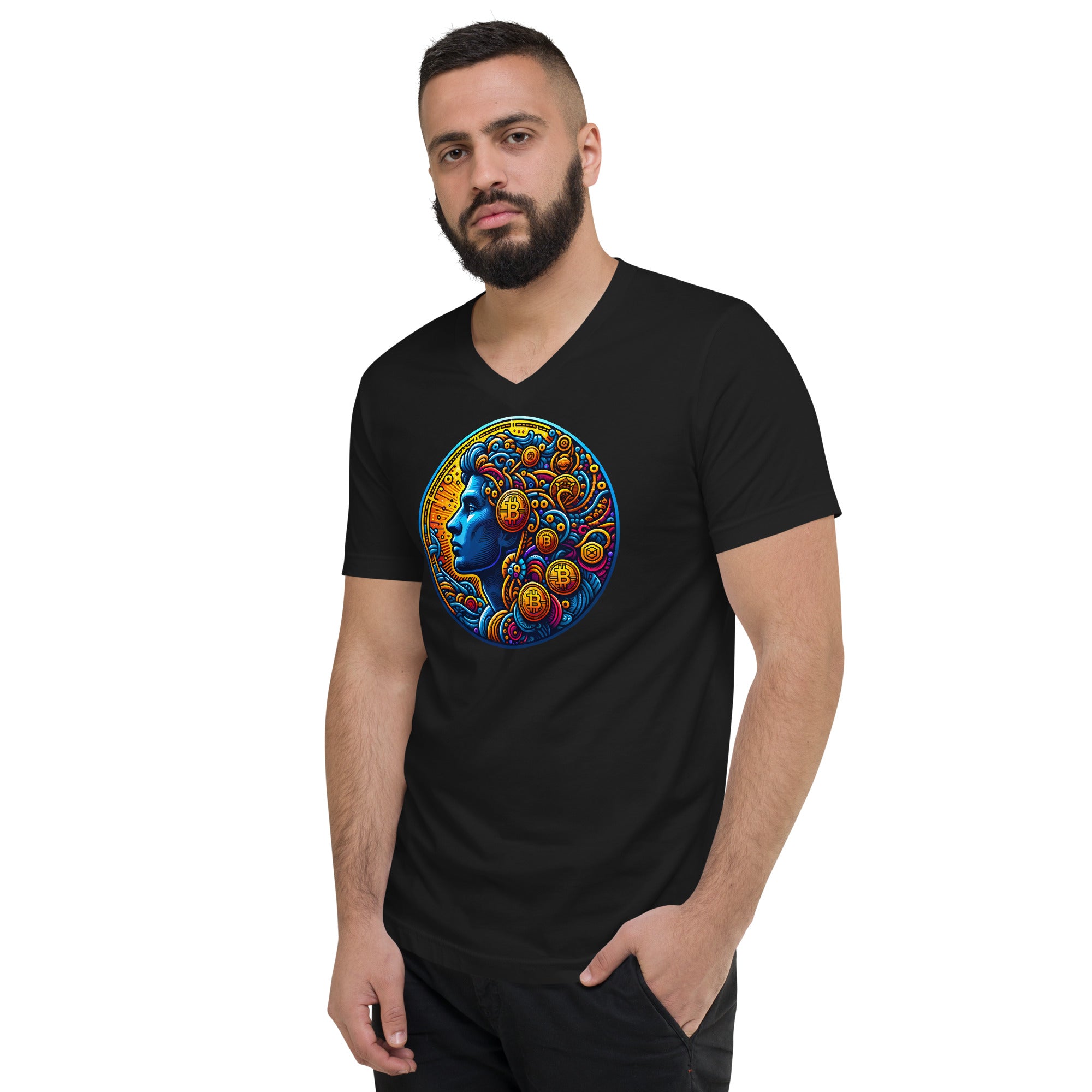 Digital Asset Bitcoin BTC Crypto Coin Token Short Sleeve V-Neck T-Shirt