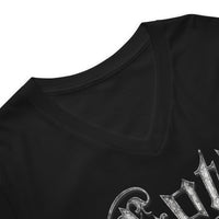 White Goth Mom Bat design on unisex V-neck shirt, detail view